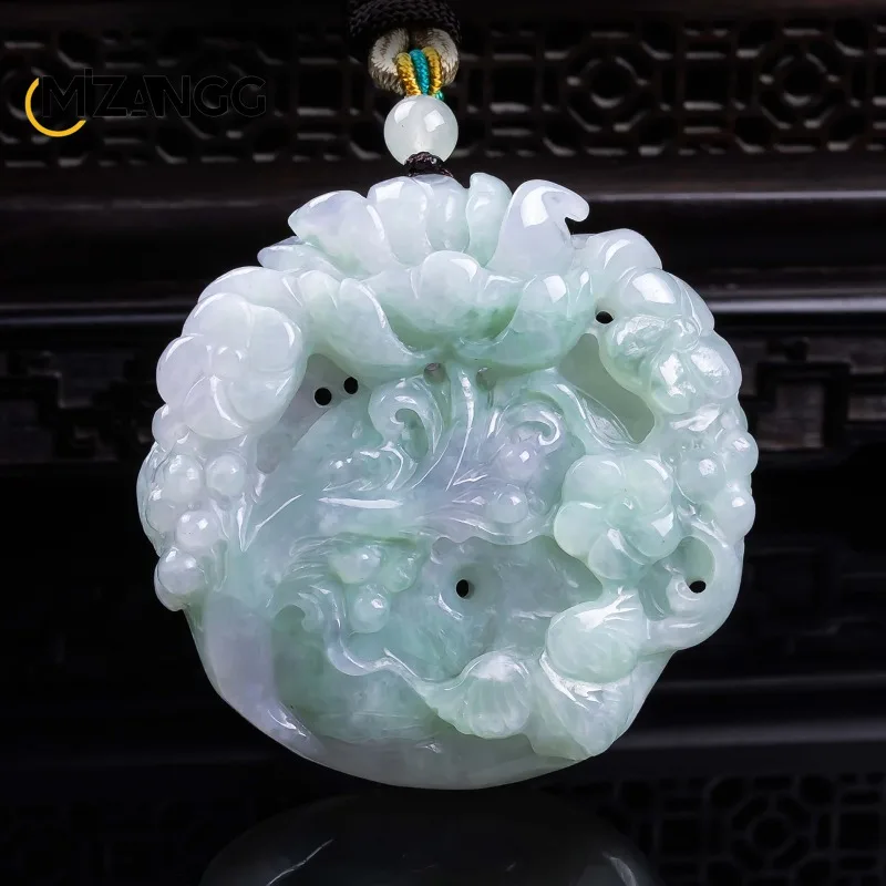 Natural Jadeite Flower Blooming Prosperity Pendant Three-dimensional Hollowed-out Ice-type Jade Necklace Unise Fashionable Gift