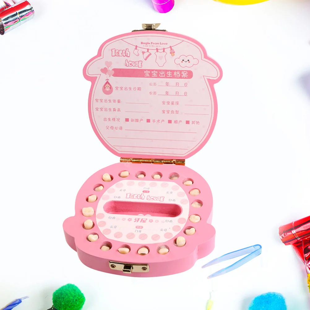 صندوق أسنان الطفل الخشبي الوردي، حاوية تذكار لتخزين الأسنان على المدى الطويل والملاحظات الخاصة، صندوق أسنان الطفل #1