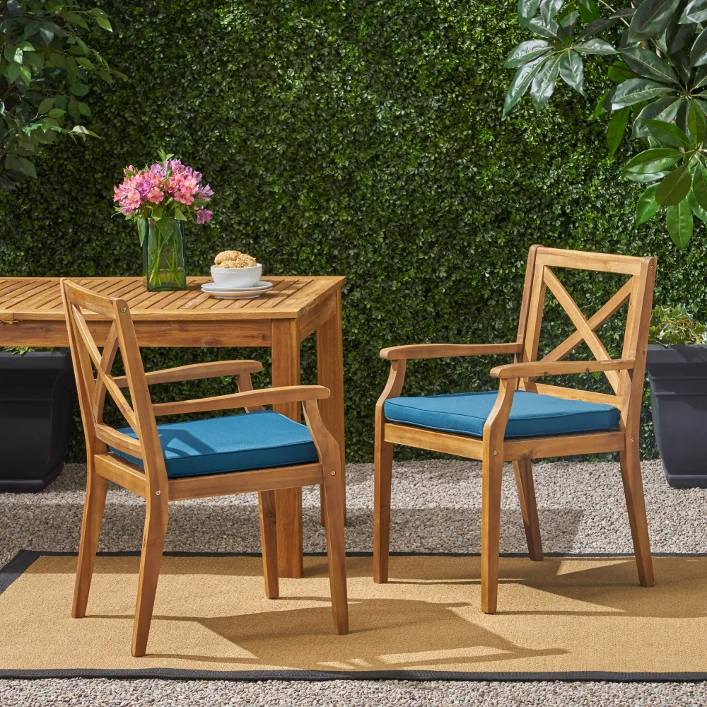 

YQXH PERLA DINING CHAIR, 2 шт., с 2 синими подушками, для заднего двора, у бассейна, сада