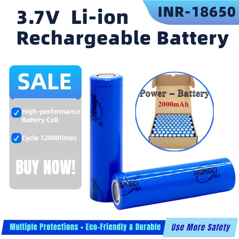

Original 18650 Lithium Battery 2000mAh 3.7V Rechargeable A Grade Li-ion Battery for Flashlight Vape Power Bank