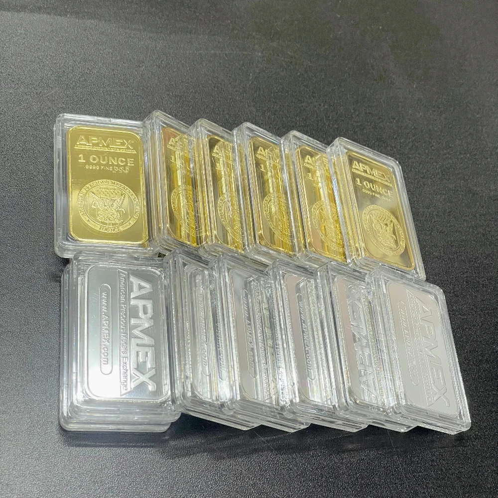 

APMEX USA 1oz Gold Silver Plated Decorative Bullion Bar 1/5/10/50/100Pcs Metal Craft Collectible Souvenir Gift