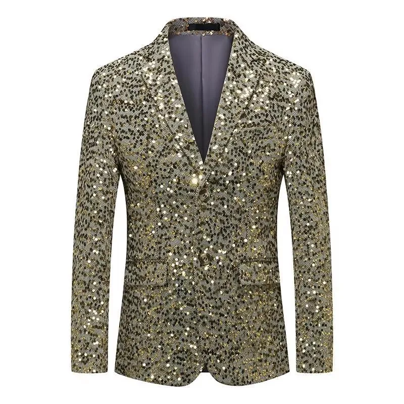 

Men's Sequin Suit Jacket Slim Fit Casual Male Singer Host Evening Party Prom Stage Tuxedo Blazers Fashion Gold Silver New