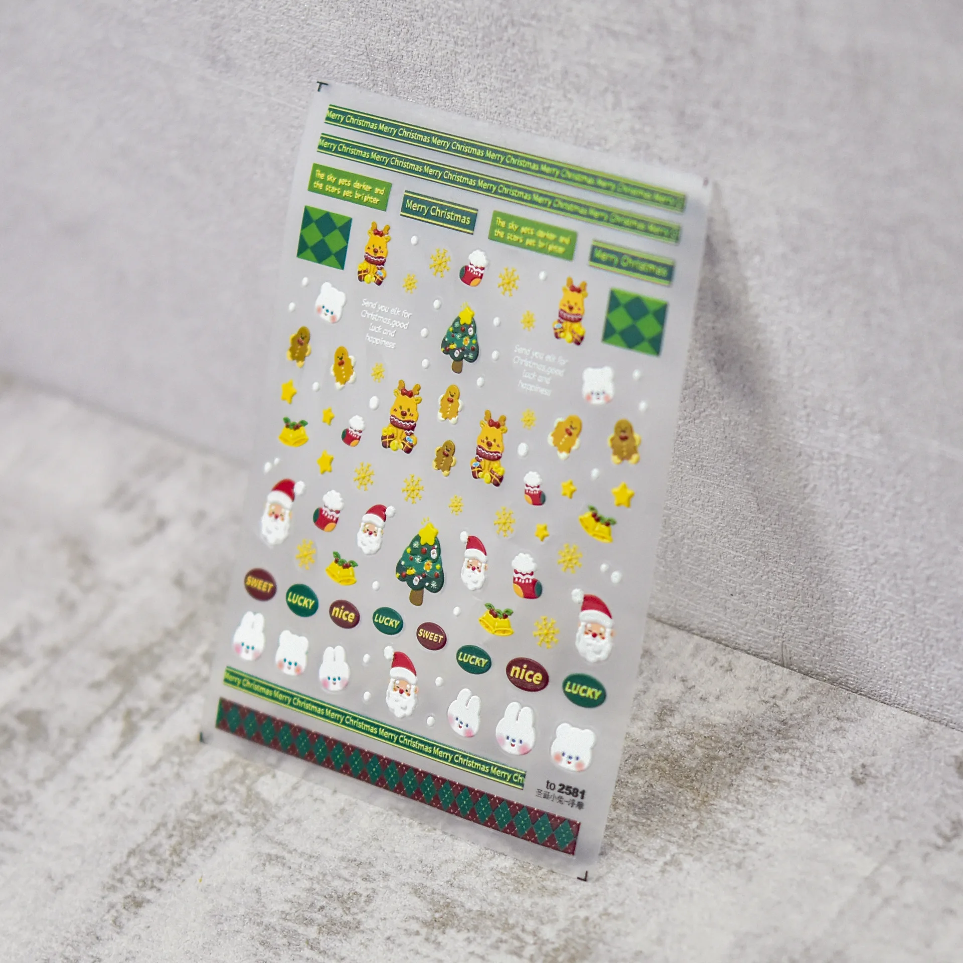 1 unidad de pegatinas para decoración de uñas en relieve 5D, pegatinas para uñas simples y bonitas de alta calidad, diseño de conejito de Navidad, pegatinas para decoración de uñas