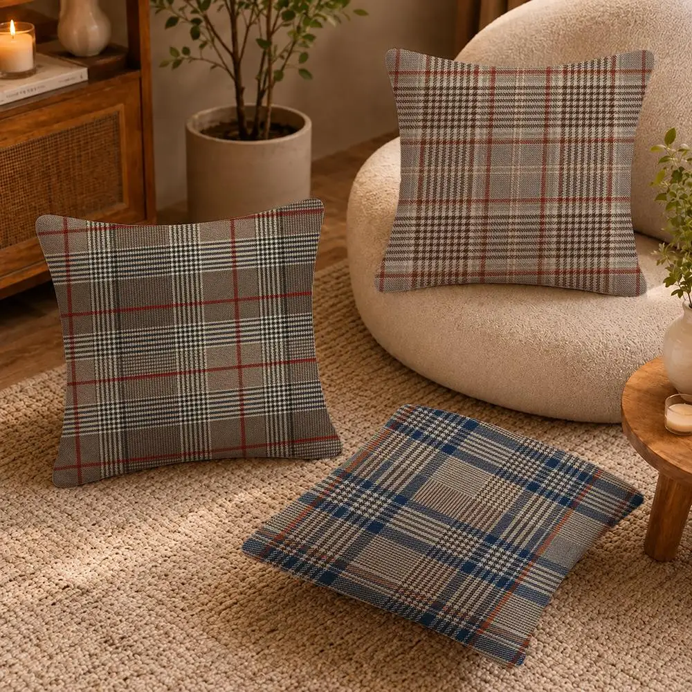 Glen Check Cushion Cover Short-Plush Cushion Cover Pillowcase — Suitable for Sofas Bedrooms and Home Decor