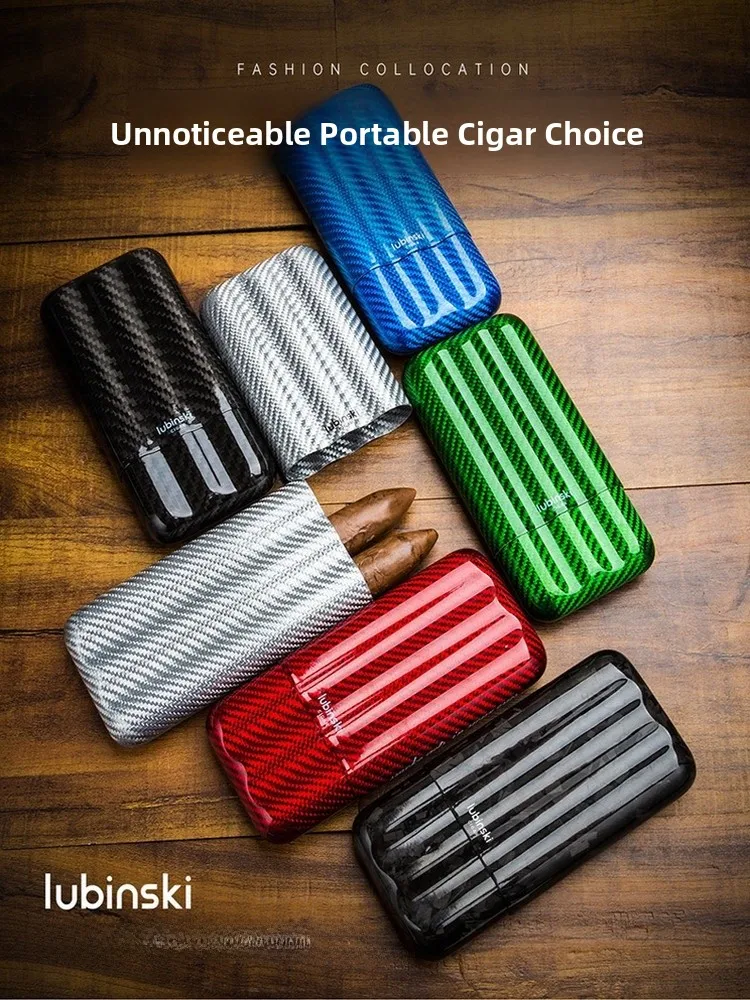 

LUBINSKI Carbon Fiber Humidifying Cigar Case Ultra-light Portable Protective Cover Gift Box for Cigars Smoker Accessories