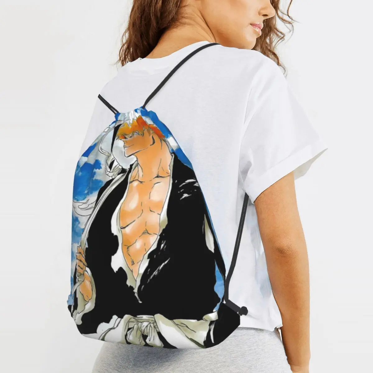 ZJIZOU Bleach Kurosaki Ichigo Anime Art Backpacks Casual Drawstring Bundle Pocket Sports Bag Book Bags for Man Woman School