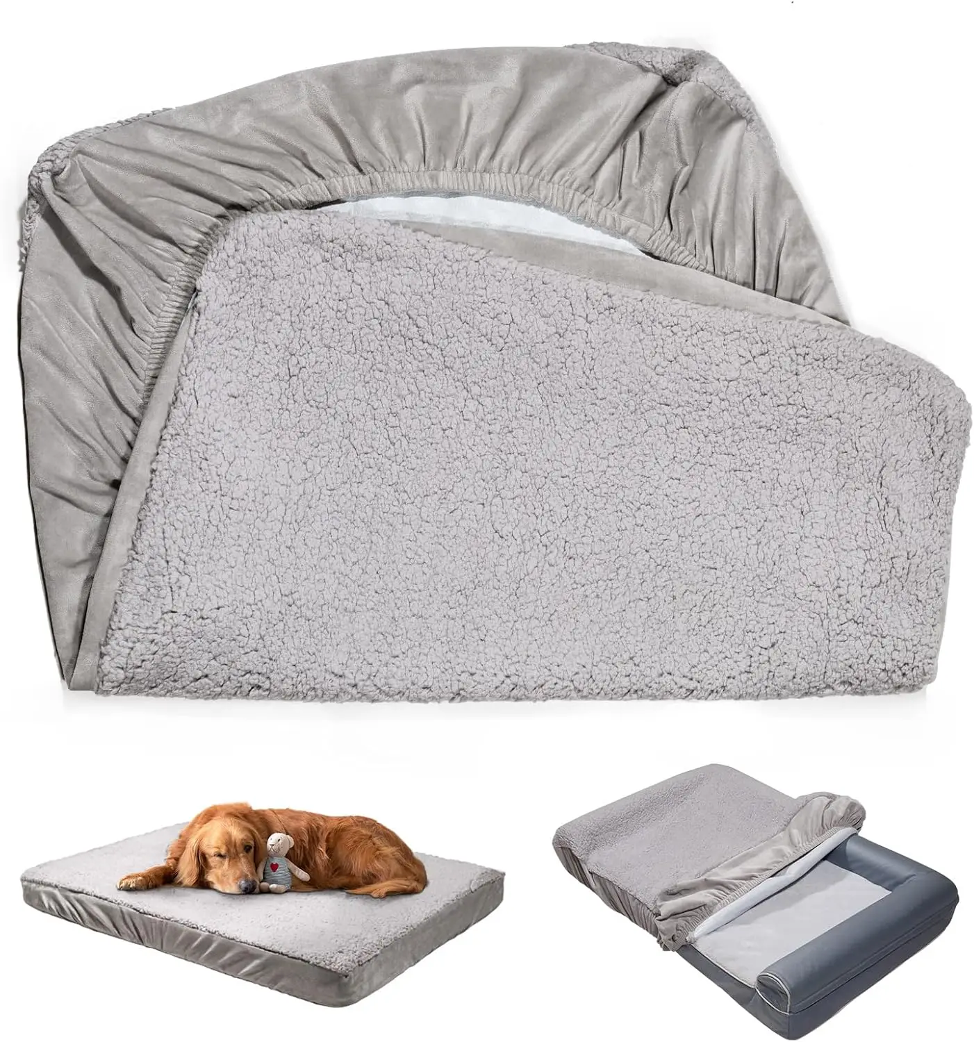 

Dog Bed Cover Replacement - Washable, Waterproof, Quilted Sofa Pillow Cover for Dogs/Cats - Ultra Soft Plush Pet Bed (Grey
