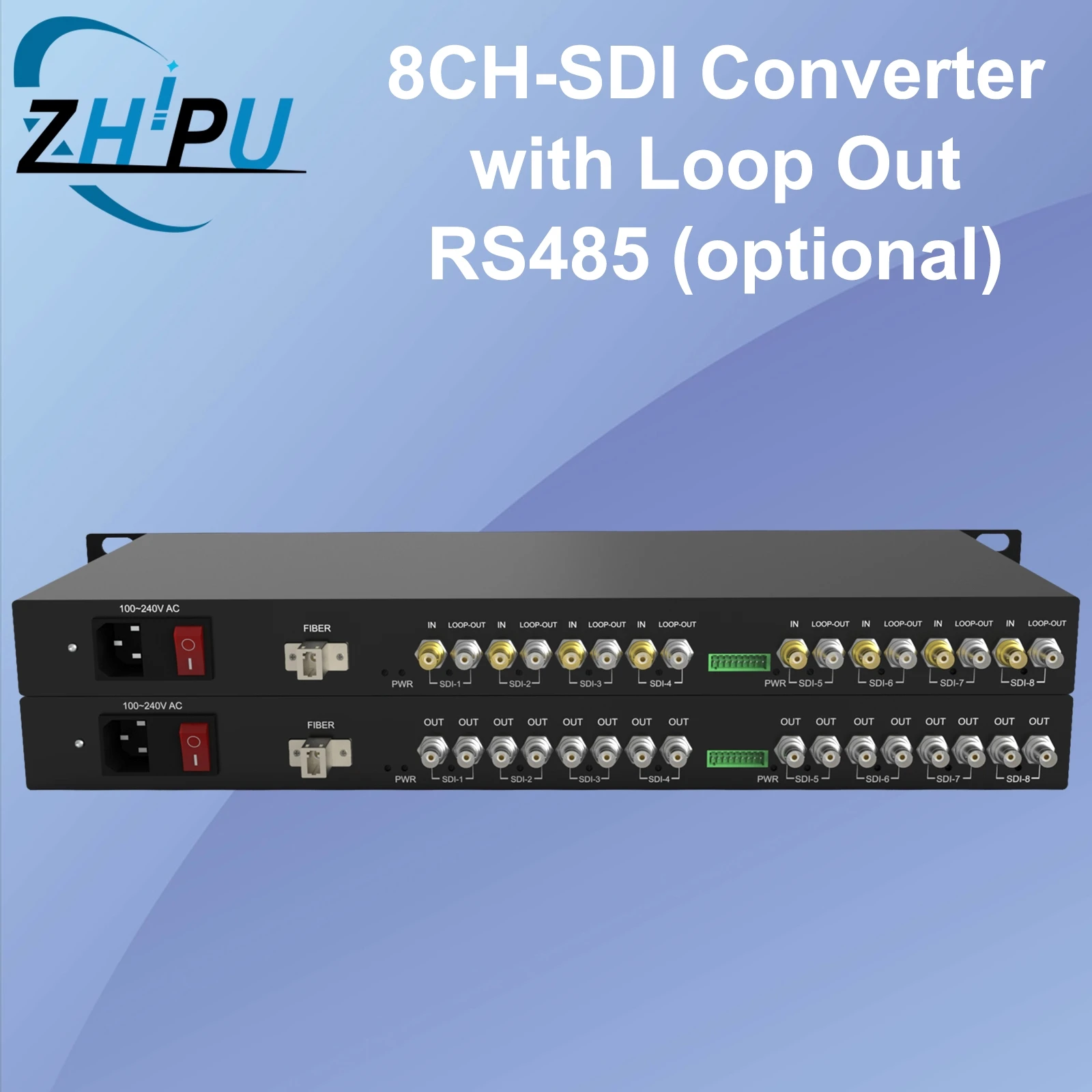 

HD/3G-SDI Fiber Converter, 8-CH, 1U Rack-Mountable, Support Loop Out and RS485, 1080@60Hz Over Single LC Fiber CWDM Up to 20KM