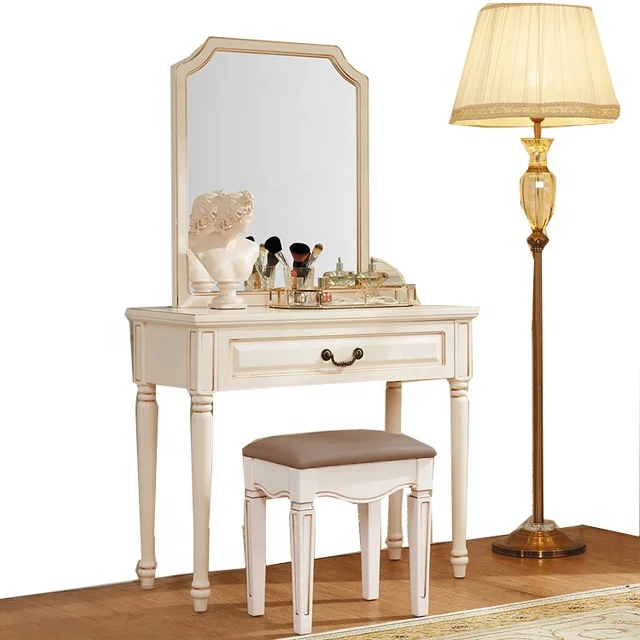 Ivory Cream French style Rococo dressing table carved modern with mirror