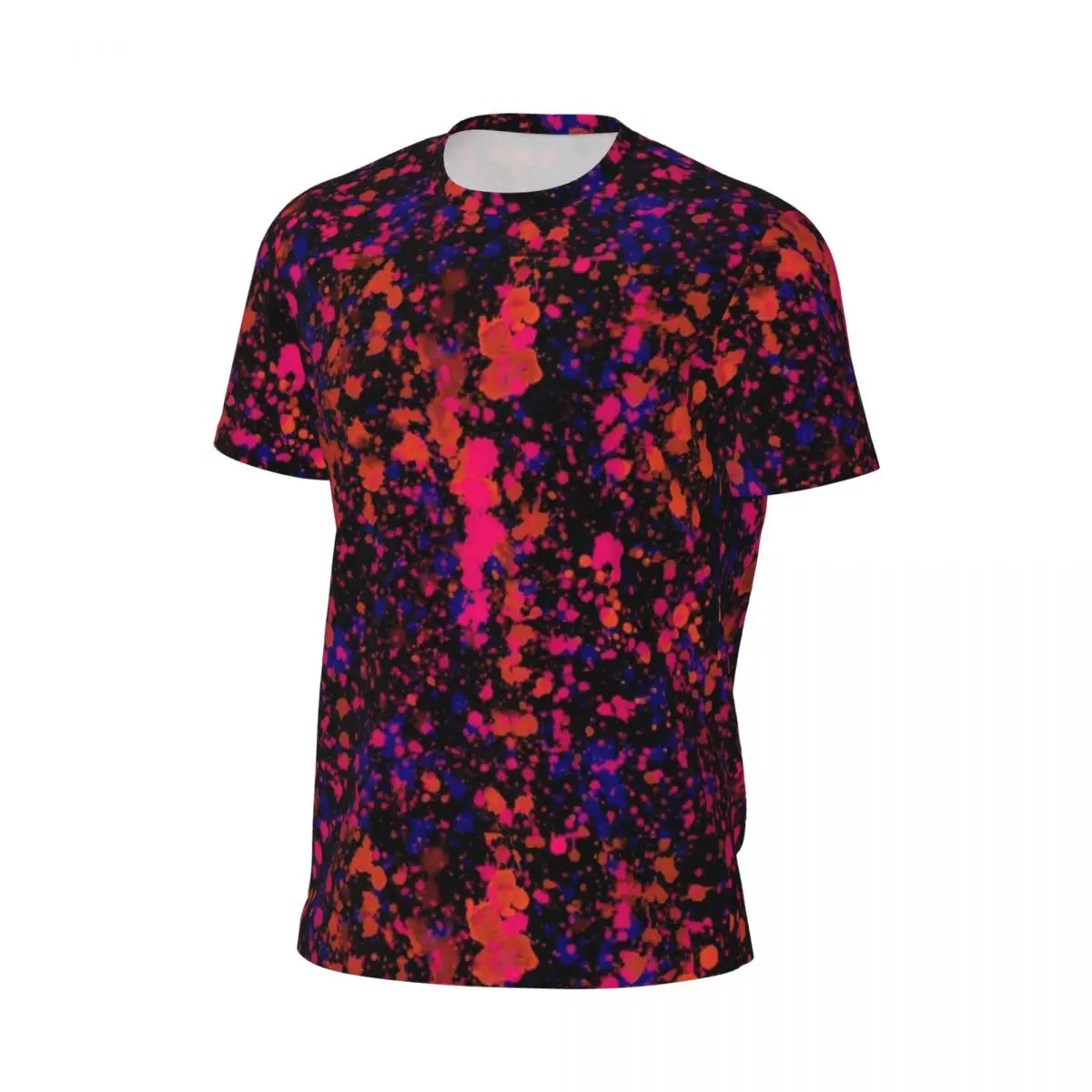 Gym T-Shirt For Mens Neon Paint Splatter T Shirts Harajuku Blue Purple and Pink Summer Tee Shirt O Neck Aesthetic Tops Plus Size
