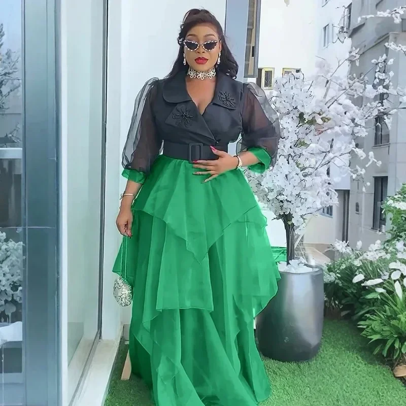 

2025 Plus Size African Party Dresses for Women New Fashion Dashiki Ankara Wedding Evening Gown Elegant Outfits Muslim Maxi Dress