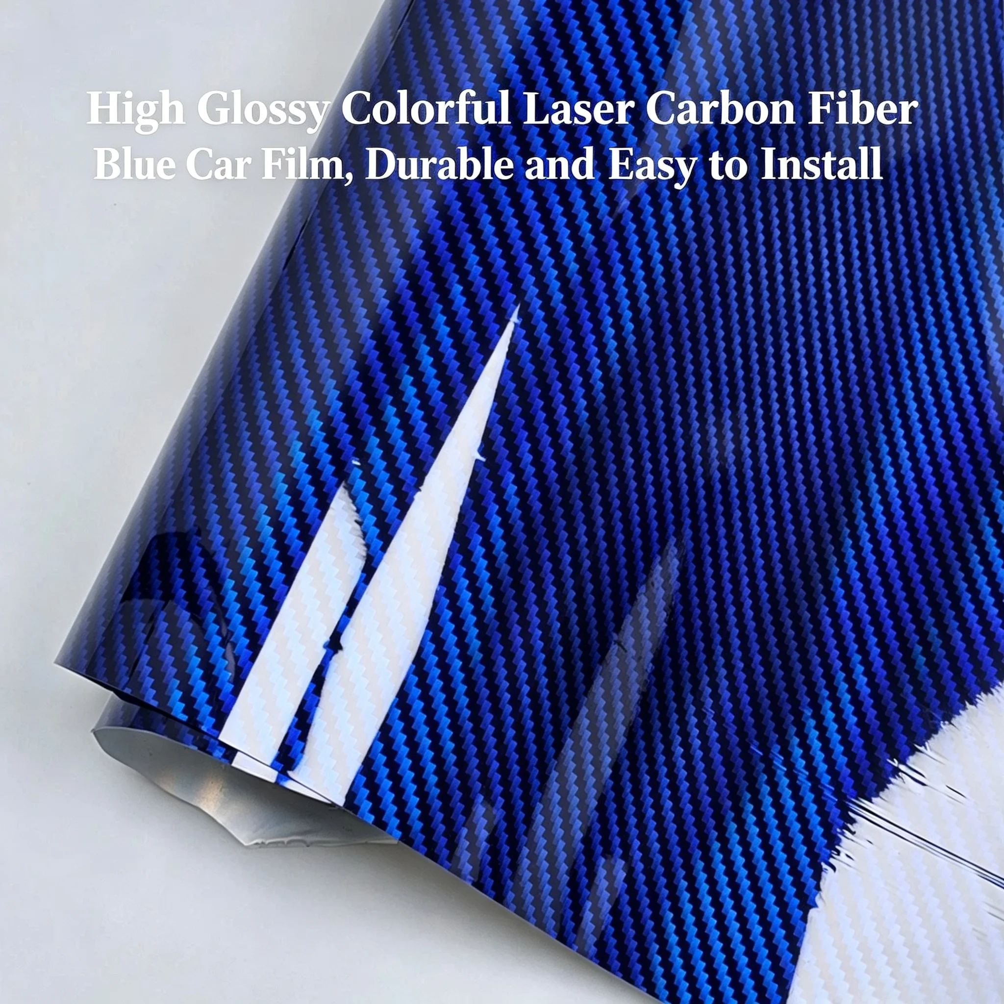 Pellicola Adesiva in Fibra di Carbonio Blu Lucida e Colorata per Auto, Adesivi per Wrapping e Tuning Veicoli