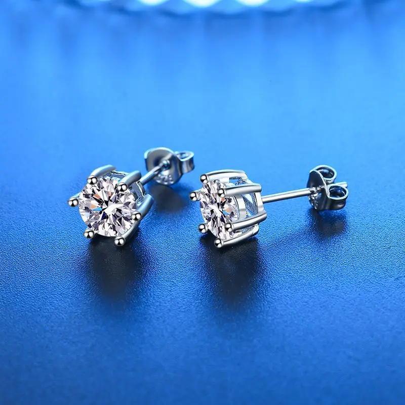 

Classic Moissanite Stud Earrings, S925 Silver 6 Prongs D Color Round Cut Lab Created Diamond Wedding Sparkling Earrings