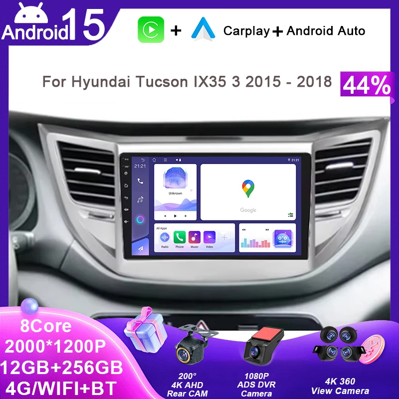 

4G Car Radio For Hyundai Tucson IX35 3 2015 2016 2017 2018 Android Auto Multimedia Video Player Stereo GPS Navigation No 2 din