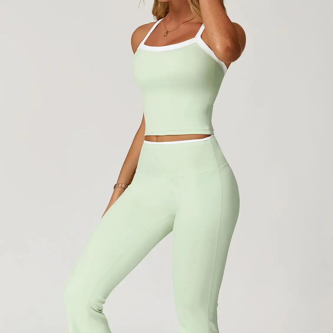 Ningyu 2PCS Women Tracksuit Yoga Suit Sportswear Gym Set High Waist Flared Pants Fitness Vest Outfit Female Fitness Running Sets