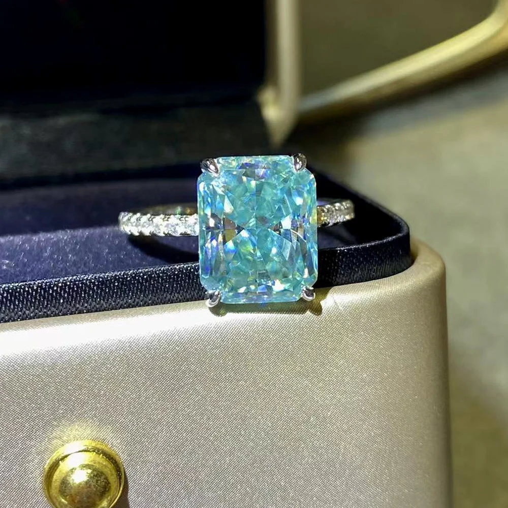 Luomansi 2CT 3CT 5 Carat Baguette Sky Blue Moissanite Ring 100% Diamond Tested - S925 Silver Women\'s Jewelry Party Favor