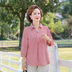 Female Clothing Fashion Turn-down Collar Striped Printed Blouse Korean Vintage Commute Casual Button Shirt Tops