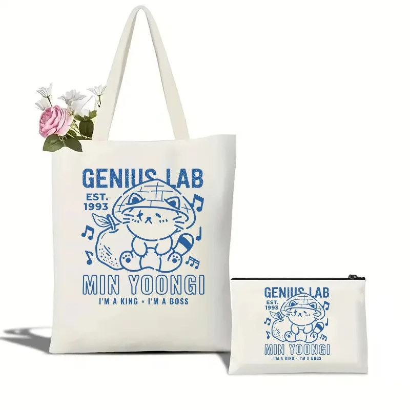 Genius Lab Yoongi حمل حقيبة Kpop الجمالية Y2K حقيبة كتف الموضة Kpop حمل حقيبة المرأة عادية المحمولة حقيبة كتف قابلة لإعادة الاستخدام