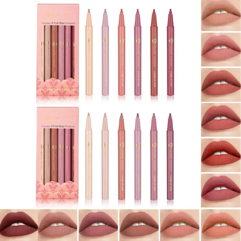 Lápiz Delineador de labios, herramienta de maquillaje profesional de larga duración, resistente al agua, hidratante, mate, Nude, nuevo, 6 colores/Kit