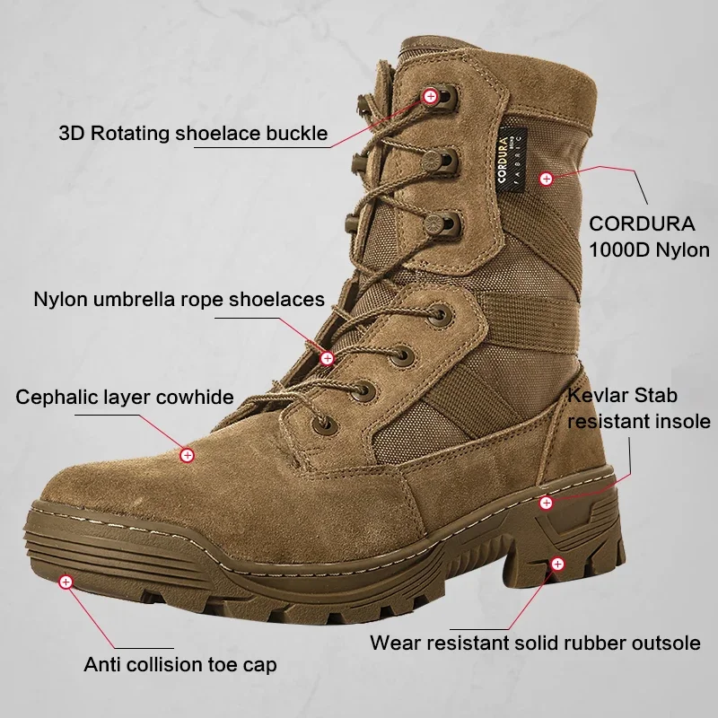 Men\'s Tactical Boots High-Top Army Fans Hiking Outdoor Sports Combat Botas Waterproof Foreign Taticas Masculino Working Shoes