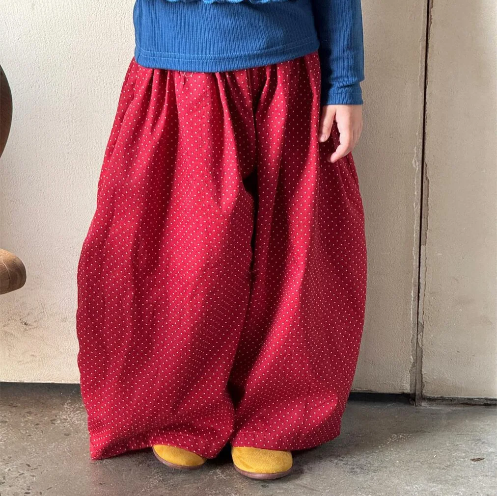 Red Pants 2025 Spring and Summer New Korean Fashionable Vintage Red Loose Casual Wave Point Pants Kids Clothes