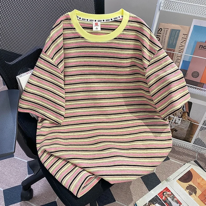 ex Pure Cotton Striped ort Sve T-irt Outlet Summer Collection Faionable round Ne Design by Dkmesa