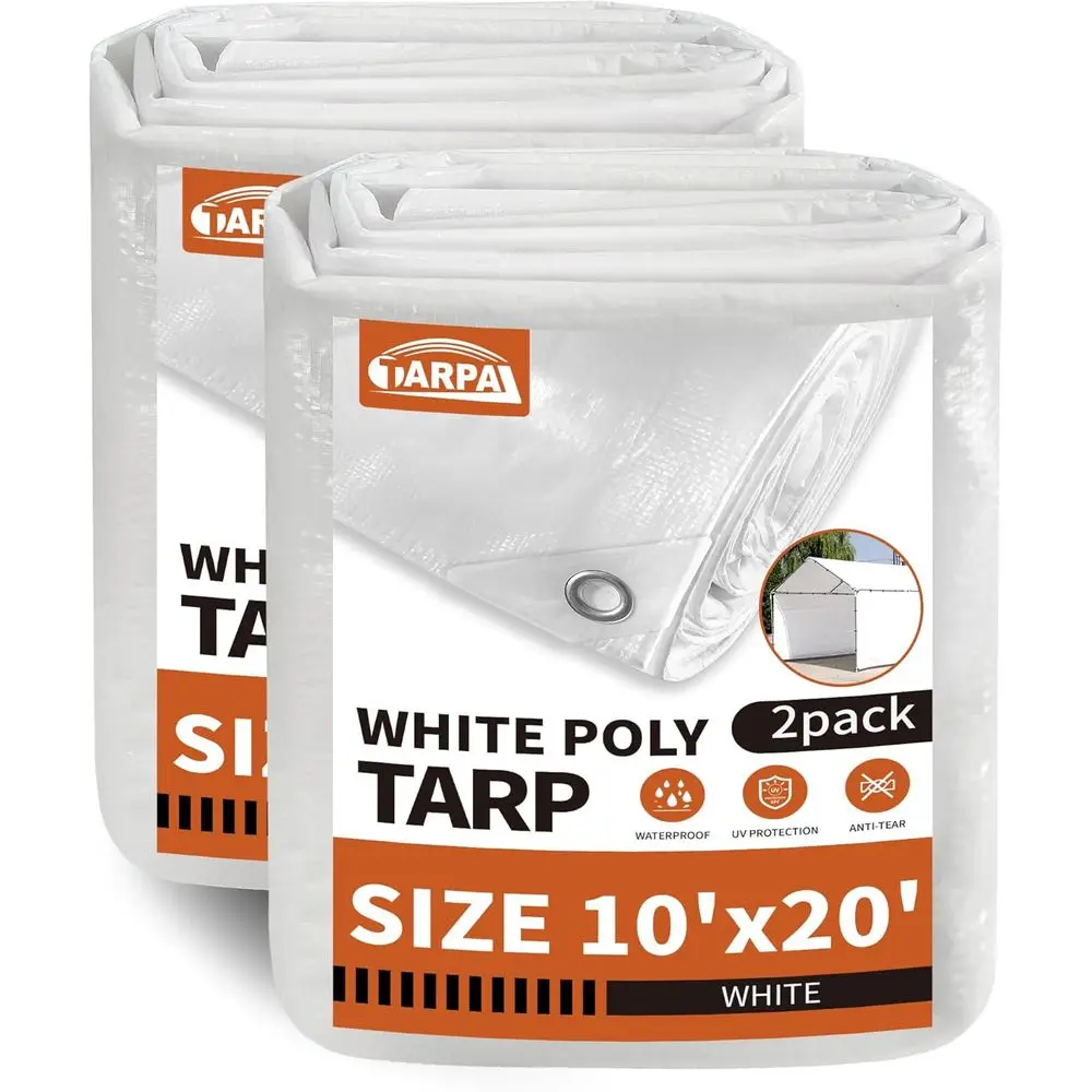 

Medium Duty 10x20 Feet White Poly Tarps - Waterproof, UV Protected, Rip and Tear Resistant