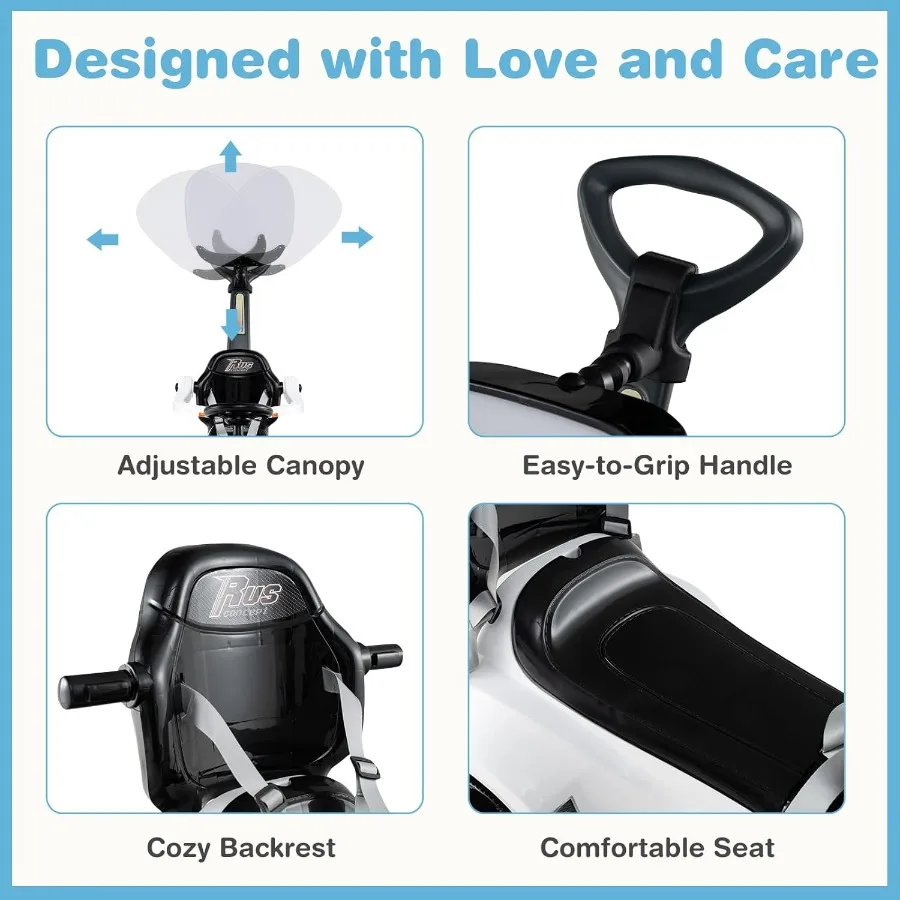 Push Car for Toddlers 3 in 1 Stroller Sliding Walking Car with Handle Canopy Seat Belt Horn Music and Lights Under-Seat Storage