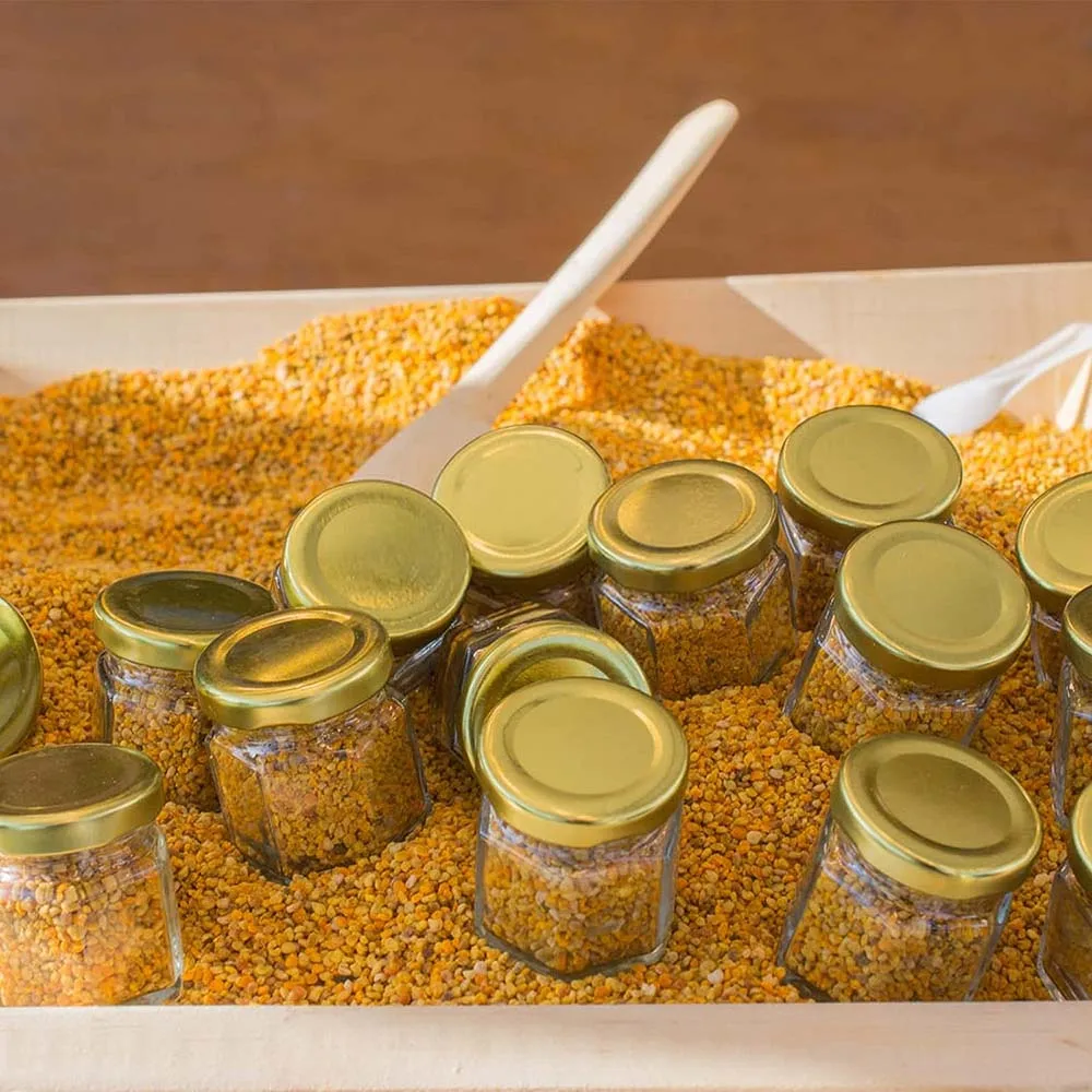 Hexagon Glass Jars with Gold Lids, Honey Jars, Canning Jars, Small Spice Jelly Herb Jams Candy, Wedding Favors, 1.5oz