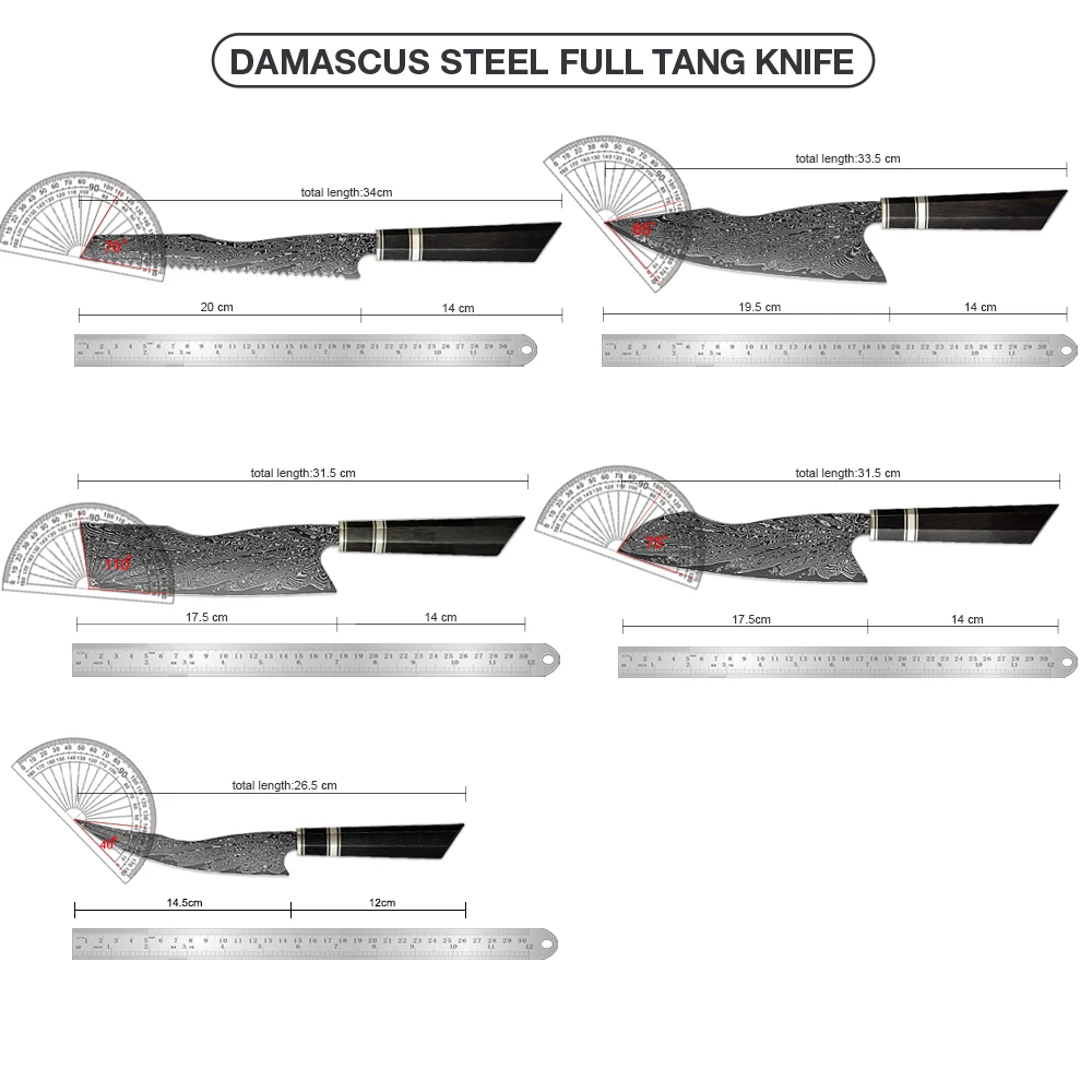XITUO Damascus Steel Knife Set 1-5 PCS -Japanese VG10 Kitchen Knife Razor-sharp For Chef and Cooking With Ebony Octagonal Handle