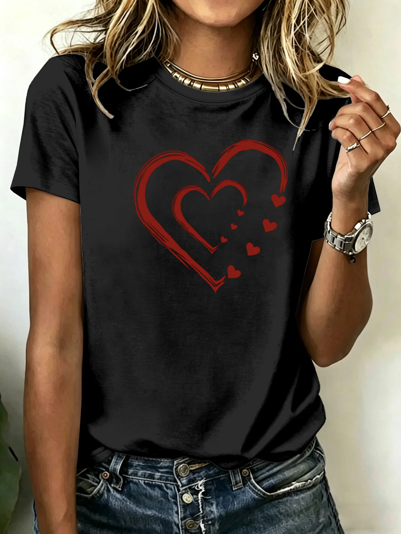 

Ladies Plus Size T-shirts, Short-sleeved Printed Tops, Loose and Casual, Soft, Comfortable and Breathable, for Leisure and Sport