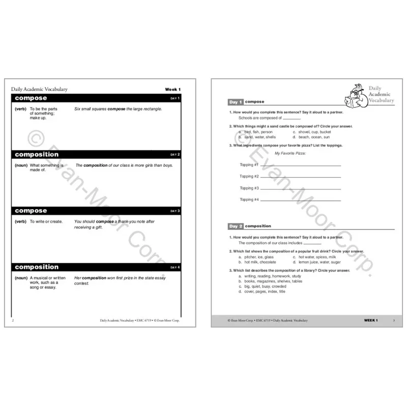 Evan-Moor Daily Academic Vocabulary, Grade 4 SE Workbook,aged 8 9 10 11, English book 9781596732100