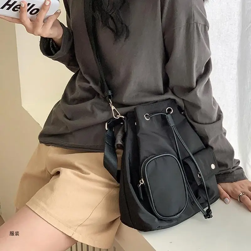 D0UD Large Capacity Nylon Crossbody Bag for Women Shoulder Bag Top Handle Bucket Bags