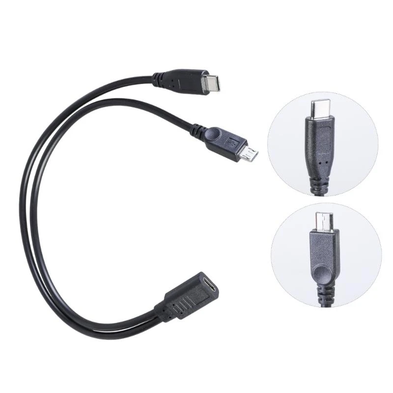 2-in-1-Ladekabel vom Typ C-Buchse auf Micro-USB + Typ-C-Stecker für Xiaomi Redmi Samsung Huawei USB-Ladekabel