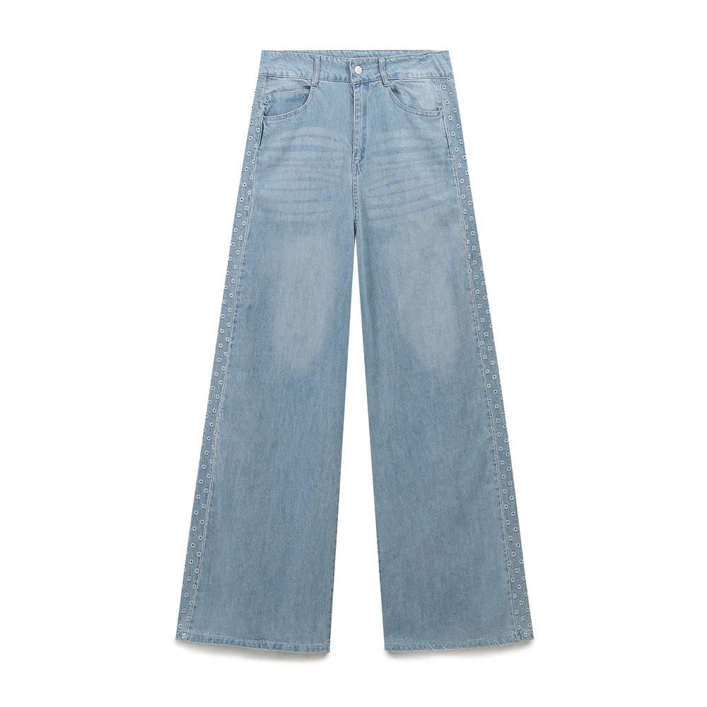 JNLEAOG High Waist Embroidered Hollow out Denim Jeans Women's Faion Design Autumn New Sle Loose Fit Polyester Fabric