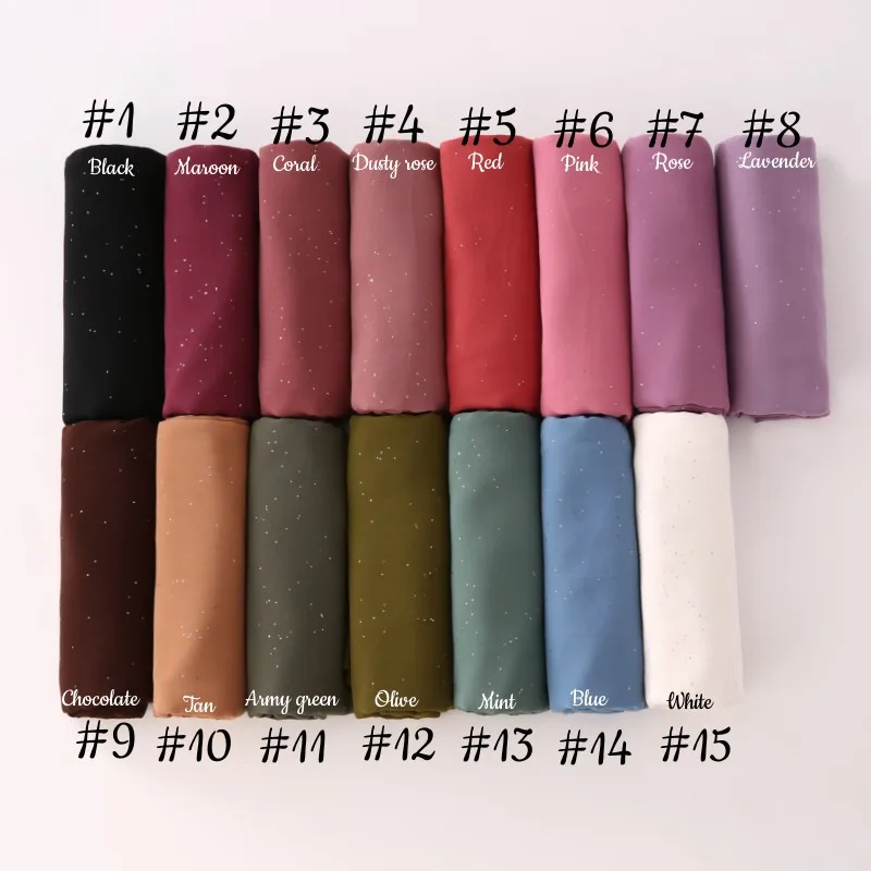 85cm Width Square Plain Chiffon Hijab Glitter Kerchief Bubble Chiffon Square Shawl Malaysian Popular Style Scarf