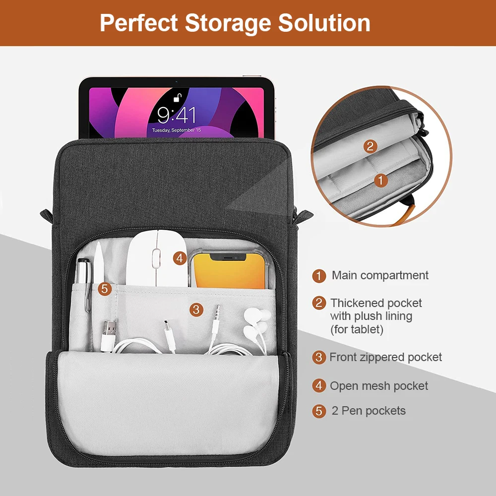 Portable Pouch For iPad Pro 12.9 11 iPad 9th 8th Air 4 5 Generation Bag For Samsung Galaxy Tab S9 S8 S7 Plus Tablet Sleeve Bag