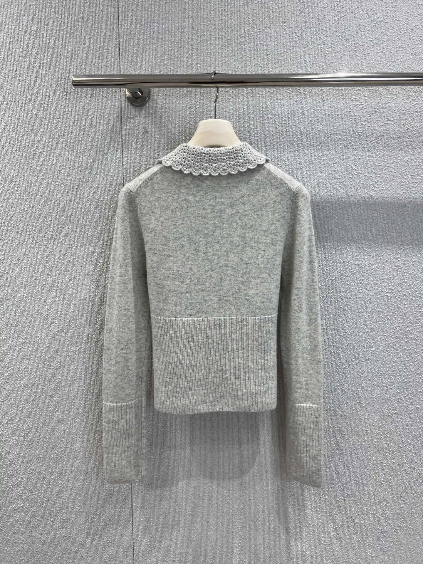 Ele Knitted Slim Fit Cardigan with Ruffle Collar for Women Romantic Crochet Pattern Long Sve Spring Faion for Teens