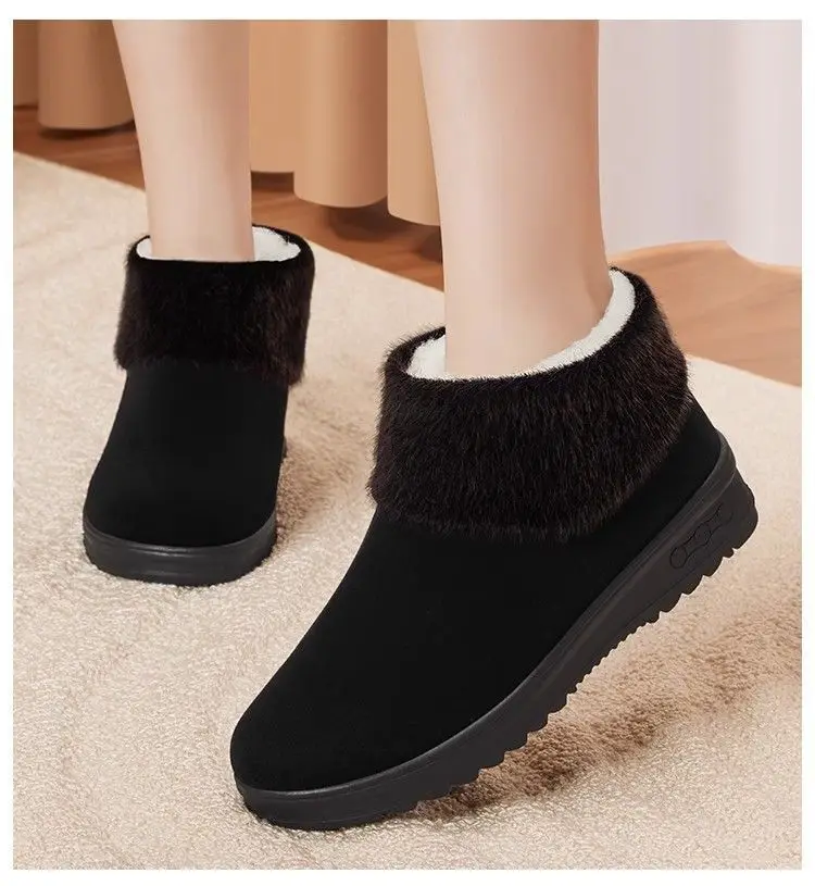 Damen-Fleece-gefütterte Winter-Stiefeletten, zum Hineinschlüpfen, mit rutschfester Sohle, warm, bequem, lässige Winterschuhe. – Detail 8
