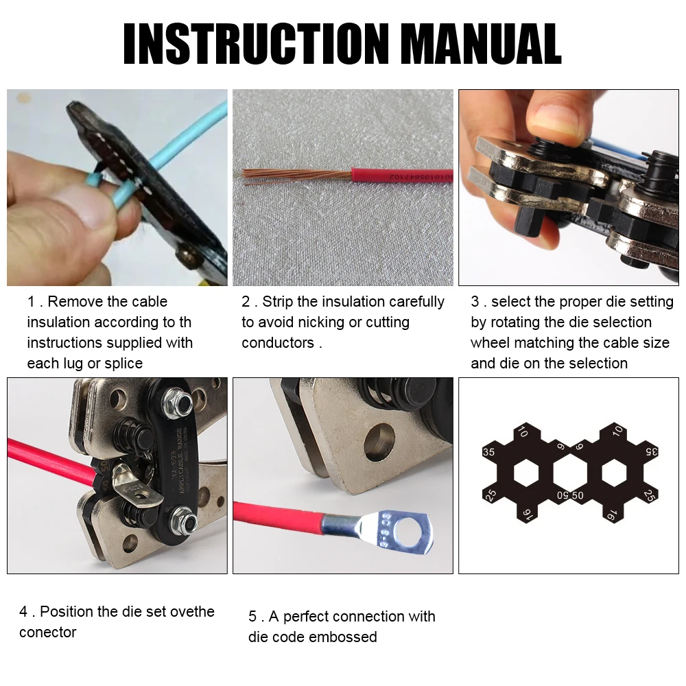 HX-50B Crimping Pliers Soldered Connector Kit 60pcs Auto Copper Ring Terminals Battery Terminal Wire Crimp Connector