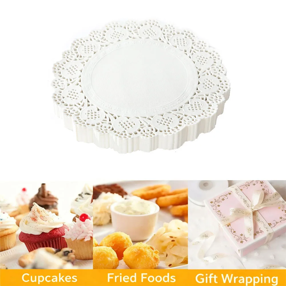 

150Pcs Round Mat Paper Doily Lace Brim Cupcake Pad for Fried Food Dessert Cookies Party Wedding Table Decor Biscuit Cake Pad