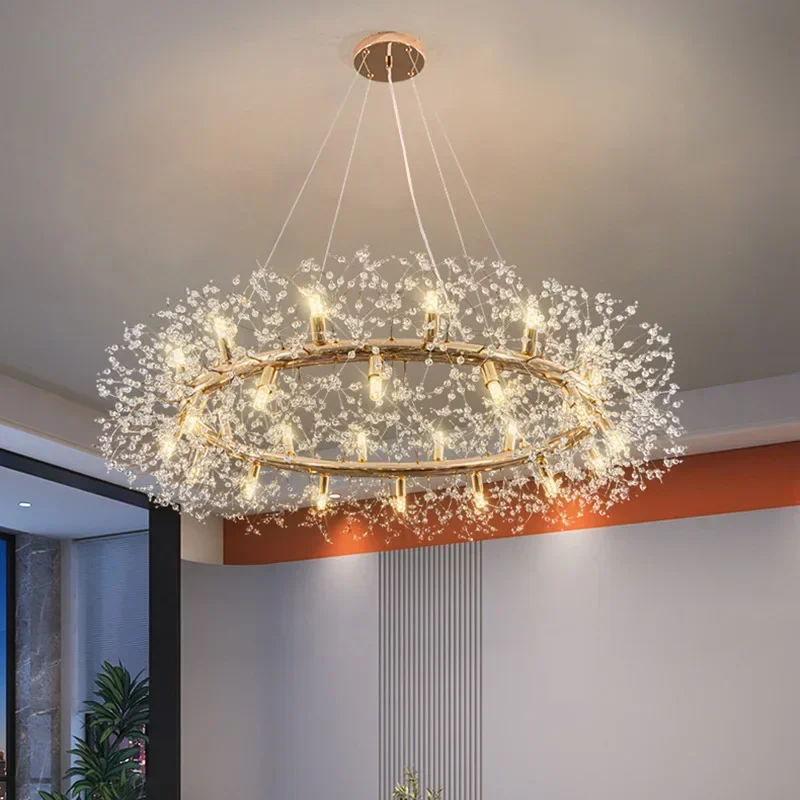 Imagem -02 - Moderno Criativo Led Dandelion Lustre Crystal Home Decor Lâmpada Pingente Redonda para Sala de Estar Cozinha Restaurante Luz Suspensa