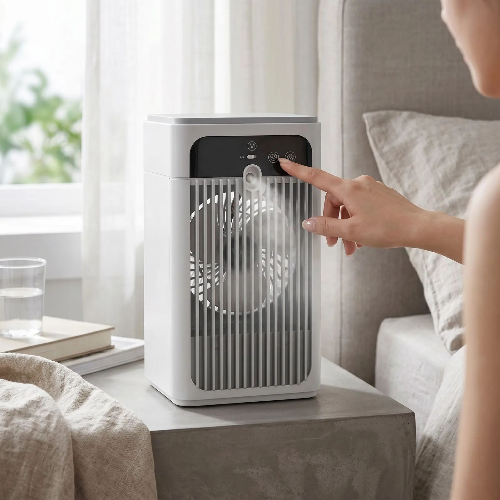 Desktop Air Conditioner with Timer Clock Ambient Temperature Display Quiet 500ML Rechargeable Desk Air Cooler Fan for Home