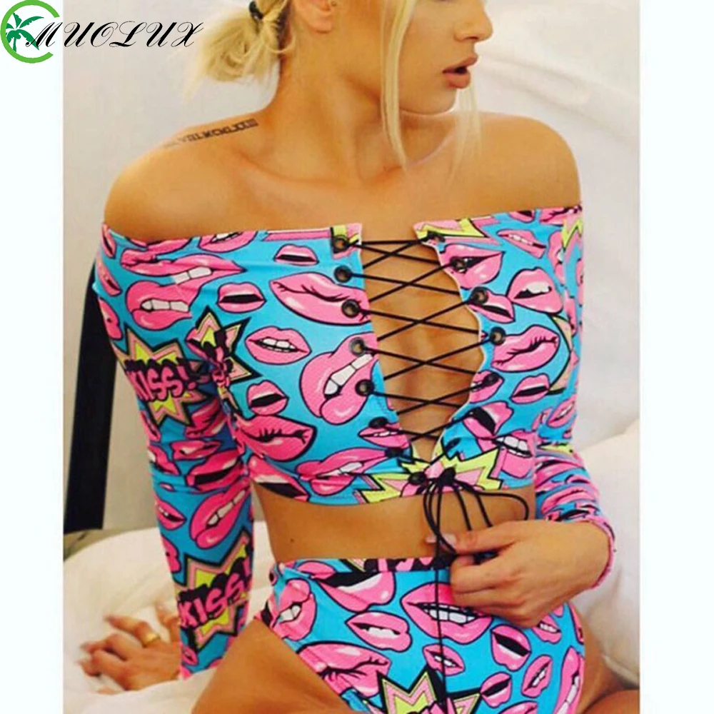 Bikinis 2024 Swimwear Push Up Bikini Set Brasileño Long Sleeve Thong Bandage Plus Size Tankini Women Swimsuit Biquini High Waist