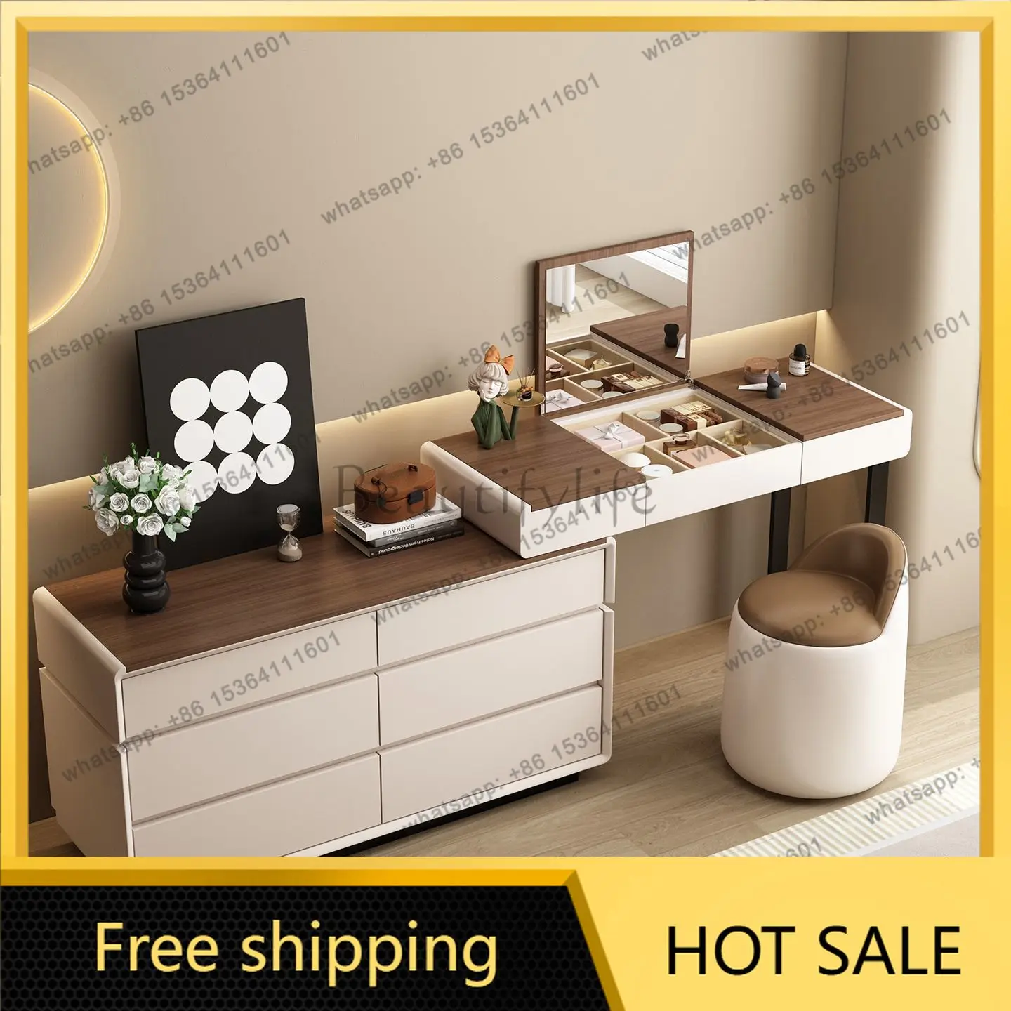 LDModern Wood Vanity Table Flip Dresser Bedroom Dressing Table Luxury Bedside Multifunctional Beauty Comoda   Furniture