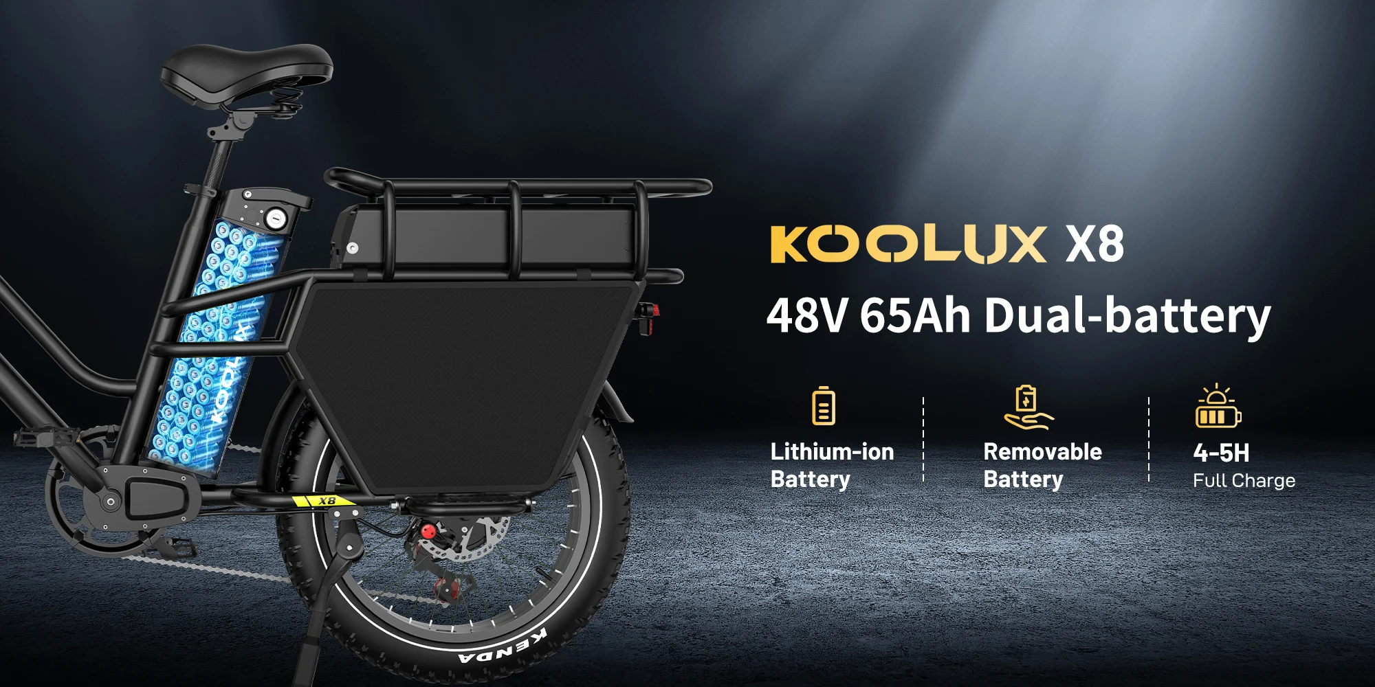 KOOLUX X8 Electric Bicycle 48V65AH Dual Battery 750W Motor 220KM