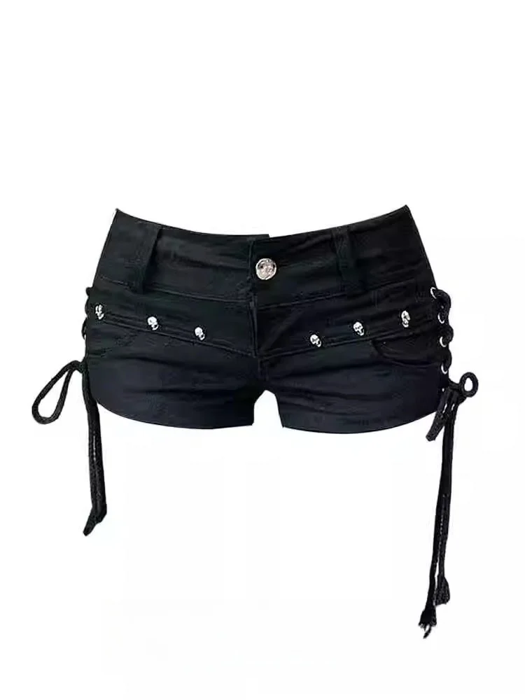 

American Style Sexy Black Denim Super Short Shorts Women's Tight Fitting Belt Design Slimming Butt Hot Pants Casual Low Waist...