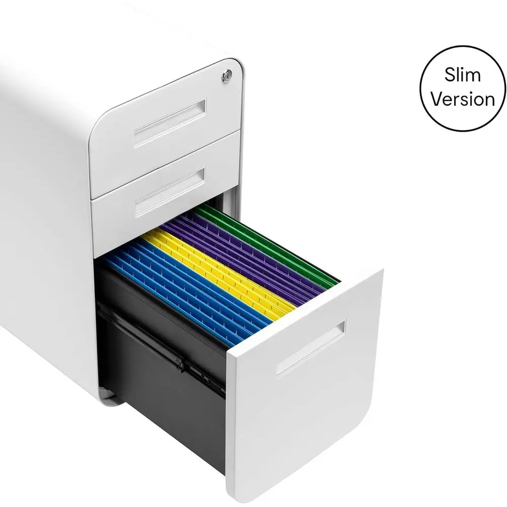 خزانة ملفات فولاذية متنقلة تحت المكتب، قابلة للقفل، حجم قانوني/حرف، أبيض، بعجلات #6