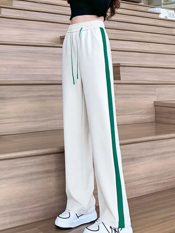 

Широкие брюки из ледяного шелка большого размера для женщин, спортивные повседневные прямые брюки в пол для лета