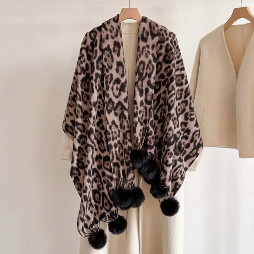 Fleece Leopard Print Scarf Thick Soft Winter Shawl Wrap Washable Windproof Cashmere Feel Scarf Fashion Women